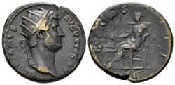 Ancient Coins - Hadrian. 117-138 AD. AE Dupondius (12.78g, 26mm). Rome mint. Struck 124-8 AD. RIC 657 var.