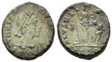 Ancient Coins - Theodosius I the Great. 379-395 AD. AE4 (1.57g, 13mm). Thessalonica mint. Struck 383-8 AD. RIC 65b