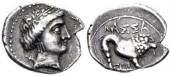 Ancient Coins - Gaul, Massalia. Circa 200-150 BC. AR Drachm (2.63g, 17mm). Depeyrot 32/23