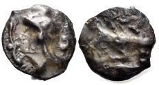 Ancient Coins - Celtic Northeast Gaul. Leuci. Circa 100-50 BC. Cast Potin (3.43g, 17mm). 'au profil casqué' type. DT 229