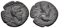 Ancient Coins - Mesopotamia, Edessa. Septimius Severus 193-211 AD, with Abgar VIII. AE 18mm (3.28 gm). Cf. BMC 14-26