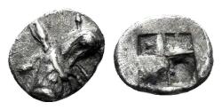 Ancient Coins - Ionia, Teos. Circa 475-450 BC. AR Tetartemorion (0.22 gm, 7mm). Balcer 123