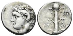 Ancient Coins - Kyrenaica, Kyrene. Time of Magas. Circa 294-275 BC. AR Didrachm (7.58 gm, 21mm). BMC 248 a-b