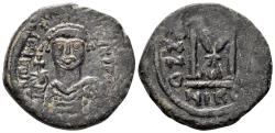 Ancient Coins - Maurice Tiberius. 582-602. AE Follis (11.52g, 29mm). Nicomedia mint. Dated RY 7 (588/9). SB 512
