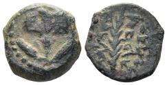 Ancient Coins - Judaea, Hasmonean Kingdom. Yehohanan Hyrcanus I. 135-104 BCE. AE Lepton (1.00g, 10.5mm). Hendin 458