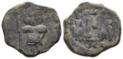 Ancient Coins - Constantine IV Pogonatus, with Heraclius and Tiberius. 668-685. AE Follis (4.96g, 20.5mm). Syracuse Mint. Struck 677-680. SB 1209