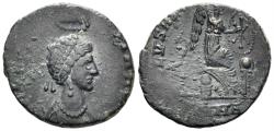Ancient Coins - Aelia Eudoxia, Augusta. 400-404 AD. AE3 (2.14g, 17.5mm). Nicomedia mint. Struck 401-3 AD. RIC 102