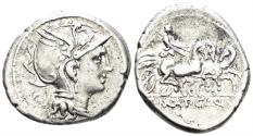 Ancient Coins - Appius Claudius Pulcher & T. Manlius Mancinus & Q. Urbinius. 111/0 BC. AR Denarius (3.91g, 19mm). Crawford 299/1b