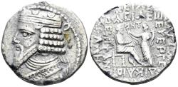 Ancient Coins - Parthian Kingdom. Gotarzes II. 40-51 AD. AR Tetradrachm (10.99g, 27mm). Seleukeia on the Tigris mint. Dated Seleukid Era 358 (June 46/7 AD). Sellwood 65.11