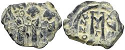 World Coins - Islamic, Arab-Byzantine. Rashidun Caliphate. Circa 637-643 AD. AE Fals (3.60g, 26mm). Album 3501