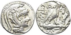 Ancient Coins - Attica, Athens. 99/8 BC. AR Tetradrachm (16.37g, 29mm). New Style Coinage. Dositheos, Charias and Nik-(?), magistrates. Cf. Thompson 860