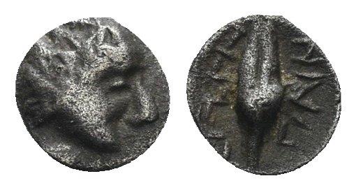 Ancient Coins - Ionia, Magnesia ad Maeandrum. Circa 400-350 BC. AR Tetartemorion (0.19 gm, 5mm). SNG Kayhan 395-6 var.