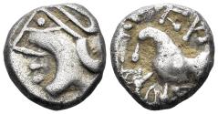 Ancient Coins - Celtic, Gaul. Aedui (?). Kaletedou. Circa 80-50 BC. AR Quinarius (1.90g, 11mm). DLT 8178
