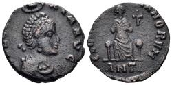 Ancient Coins - Aelia Eudoxia. Augusta, 400-404 AD. AE3 (1.61g, 15mm). Antioch mint. Struck 400-4 AD. RIC 83