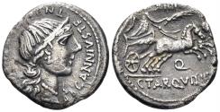 Ancient Coins - C. Annius T. f. T. n. and C. Tarquitius P. f. 82-81 BC. AR Denarius (3.65g, 18mm). Rome mint. Crawford 366/4