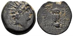 Ancient Coins - Seleukid Kingdom. Kleopatra Thea & Antiochos VIII. 125-121 BC. AE 19mm (4.89 gm). Antioch. Dated SE 190 (123/2 BC). SC 2263.2f