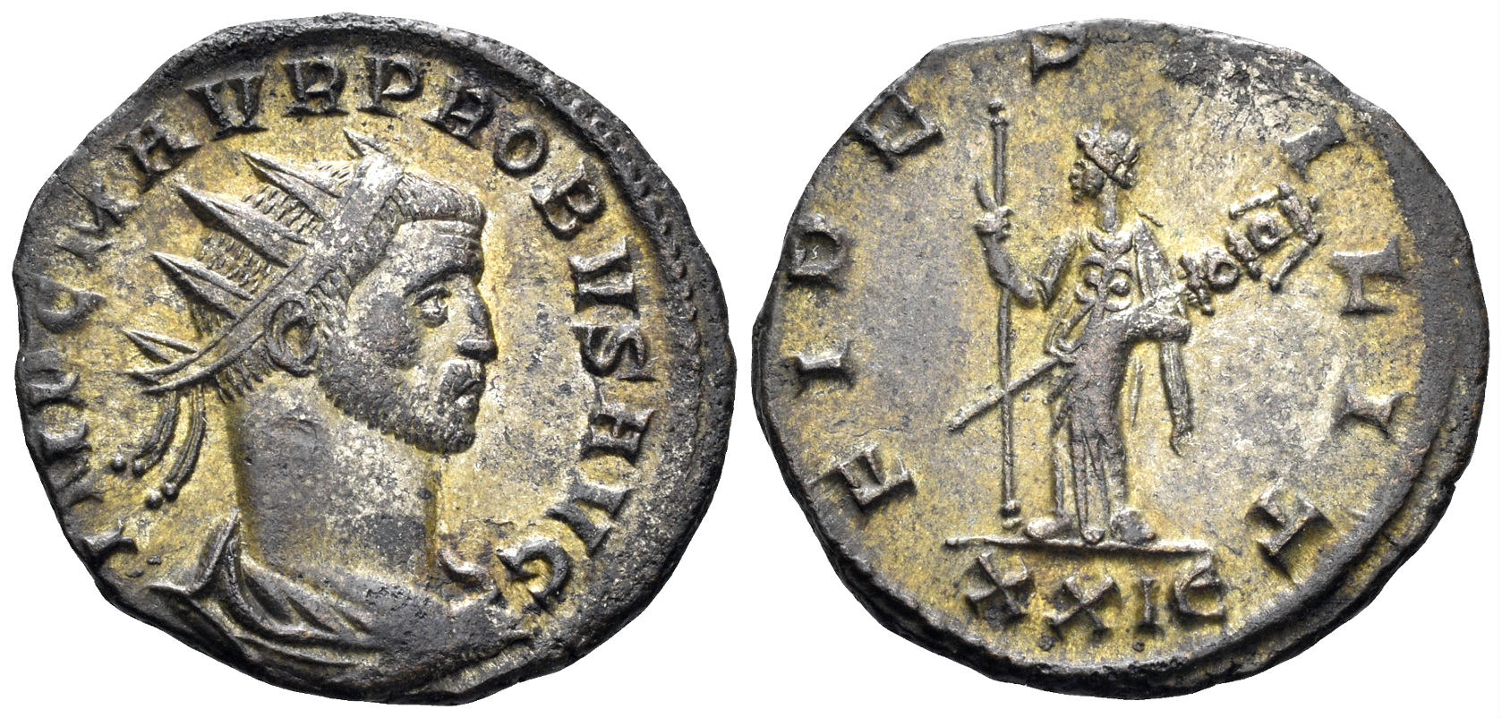 m１２　ローマ帝国プロブス ブロンズ・オーレリアニウス 【AD 276-282】 Probus. 276-282 AD. AE Silvered Antoninianus (3.33g, 21mm). Rome
