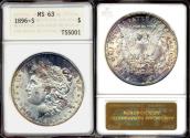 Us Coins - 1896-S MORGAN DOLLAR ANA MS63 ... MUTI COLORS
