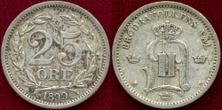 World Coins - SWEDEN 1899.... 25 ORE  VF+
