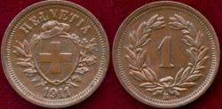 World Coins - SWITZERLAND 1911-B 1 RAPPEN  UNCIRCULATED