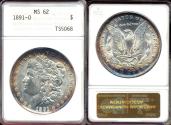 Us Coins - 1891-O MORGAN DOLLAR ANA MS62 .....PRETTY COLORS!