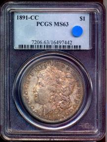 US Coins - 1891-CC MORGAN DOLLAR PCGS MS63 .... BEAUTIFUL COLORS.... BOTH SIDES
