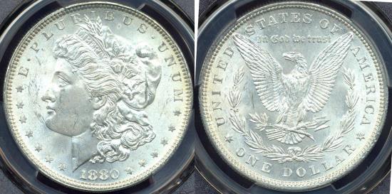 US Coins - 1880 MORGAN DOLLAR  PCGS MS64  WHITE