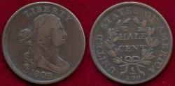 Us Coins - 1808/7 HALF CENT  C-2   VF