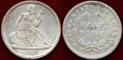 Us Coins - 1837 No Stars Seated  HALF DIME .......  EXTRA FINE