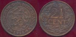 World Coins - NETHERLANDS 1914 2 1/2 CENT  XF