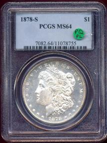 US Coins - 1878-S MOrGAN DOLLAR PCGS MS64 .... Strong PL Surfaces