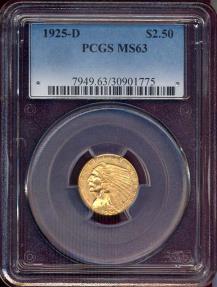US Coins - 1925-D $2 1/2 LIBERTY GOLD... PCGS MS63