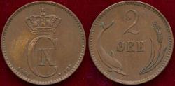 World Coins - DENMARK 1906 2 ORE...  XF      Scarcer Date