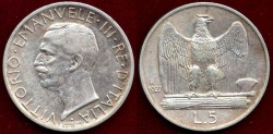 World Coins - ITALY 1927 **FERT**   5 LIRA  XF