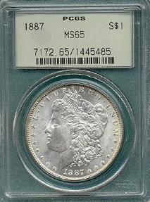 US Coins - 1887 MORGAN DOLLAR PCGS MS65