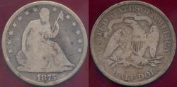 Us Coins - 1875 SEATED HALF DOLLAR  GOOD+