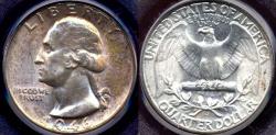 Us Coins - 1946-D WASHINGTON QUARTER PCGS MS66 .... Multi Color Toning