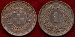 World Coins - SWITZERLAND 1913-B   1 RAPPEN ...  UNCIRCULATED