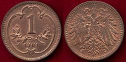 World Coins - AUSTRIA 1901  1 HELLER   UNC. with mint red