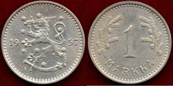 World Coins - FINLAND  1937  1 MARKKA ...  Brilliant Uncirculated