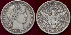 Us Coins - 1914-S  BARBER HALF DOLLAR  VF25