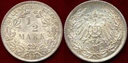 World Coins - GERMANY 1915-D  1/2 MARK   CHOICE BU