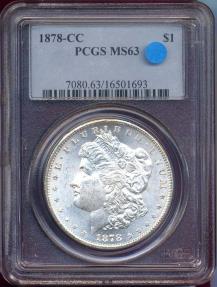 US Coins - 1878-CC MORGAN DOLLAR PCGS MS63 ... BLAST  WHITE