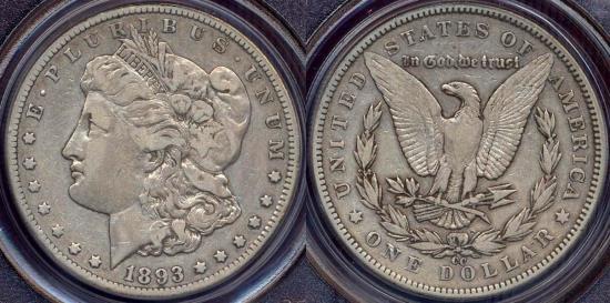 US Coins - 1893-CC MORGAN DOLLAR PCGS F15 ... nice original color ... Undergraded