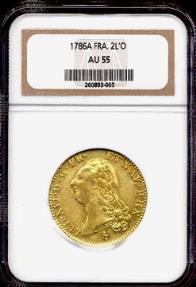 World Coins - FRANCE 1786A GOLD  2L'O  NGC AU55 ... LOUIS XVI