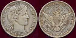Us Coins - 1913 BARBER HALF DOLLAR  XF40