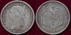 World Coins - COLOMBIA 1871 PESO BOGOTA   XF45