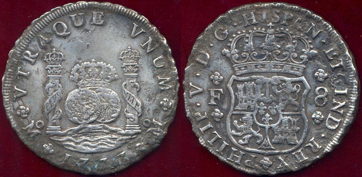 MEXICO 1733 Mo F 8 REALES. PILLAR DOLLAR RARE DATE North