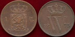 World Coins - NETHERLANDS 1875 1 CENT AU