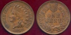 Us Coins - 1899 INDIAN CENT AU55 ... Sharp strike